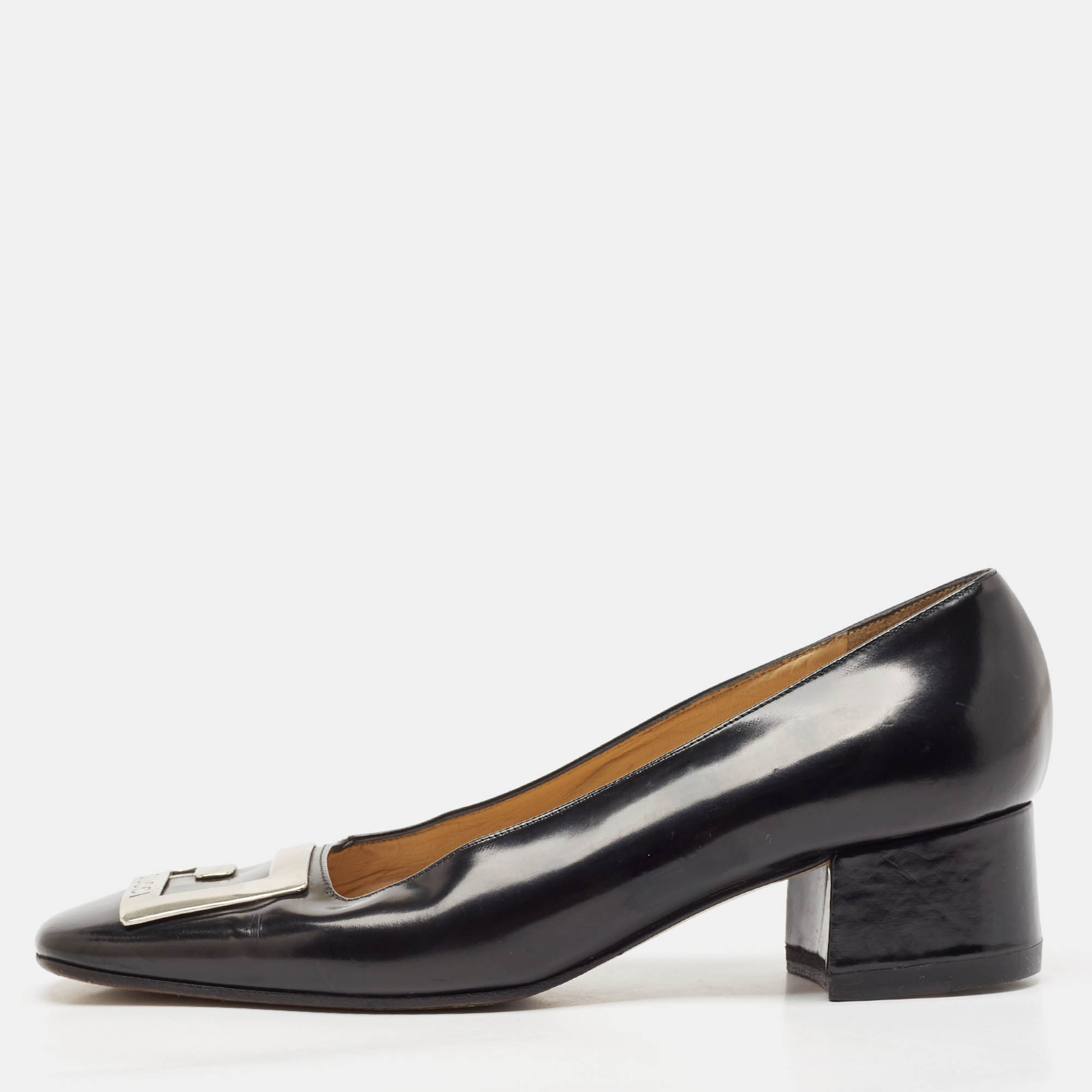 Gucci Black Leather GG Block Heel Pumps Size 37, Pumps - Luxury Closet catalog
