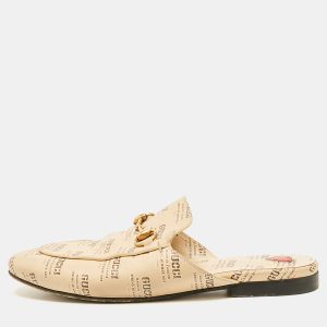 Gucci Beige Logo Stamp Leather Princetown Flat Mules Size 36, Sandals - Luxury Closet catalog