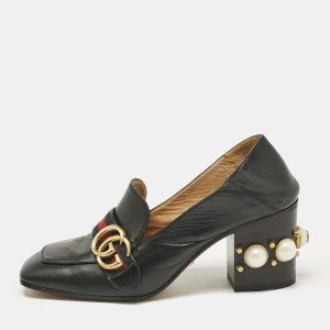 Gucci Black Leather GG Pearl Studded Loafer Pumps Size 37.5, Loafers & Slip-Ons - Luxury Closet catalog