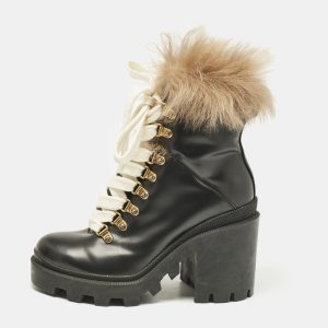 Gucci Black Leather and Shearling Fur Magnum Ankle Length Boots Size 35.5, Boots - Luxury Closet catalog