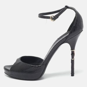 Gucci Black Snakeskin Leather Ankle Strap Sandals Size 39, Sandals - Luxury Closet catalog