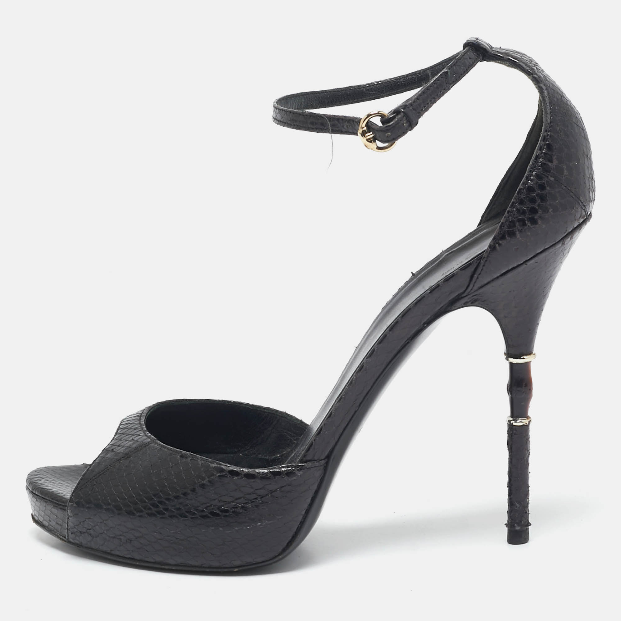 Gucci Black Snakeskin Leather Ankle Strap Sandals Size 39, Sandals - Luxury Closet catalog