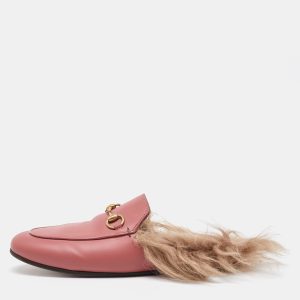 Gucci Pink Leather Horsebit Princetown Fur Flat Mules Size 37, Sandals - Luxury Closet catalog