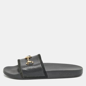 Gucci Black Leather and Suede Horsebit Flat Slides Size 39, Sandals - Luxury Closet catalog