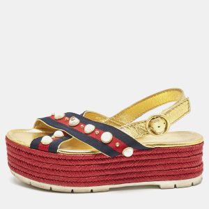 Gucci Multicolor Leather And Canvas Web Studded Platform Sandals Size 39, Sandals - Luxury Closet catalog