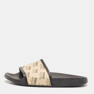 Gucci Cream/Black Canvas and Leather Flat Sandals Size 41, Sandals - Luxury Closet catalog