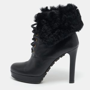 Gucci Black Leather and Fur Lace Up Platform Ankle Boots Size 37, Boots - Luxury Closet catalog