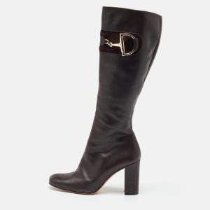 Gucci Dark Brown Leather Horsebit Knee Length Boots Size 36, Boots - Luxury Closet catalog