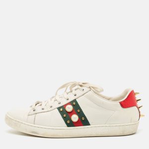 Gucci White Leather and Python Embossed Ace Lace Up Sneakers Size 38.5, Athletic Shoes & Sneakers - Luxury Closet catalog