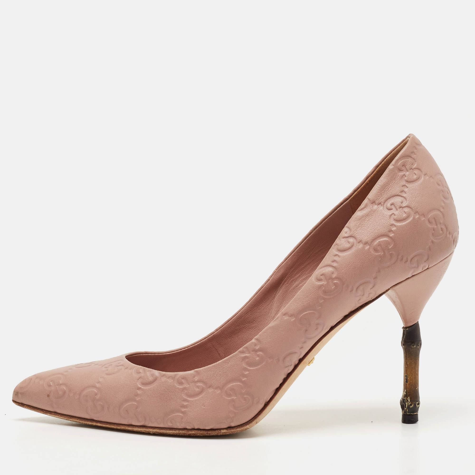 Gucci Pale Pink Guccissima Leather Kristen Bamboo Heel Pointed Toe Pumps Size 38, Pumps - Luxury Closet catalog