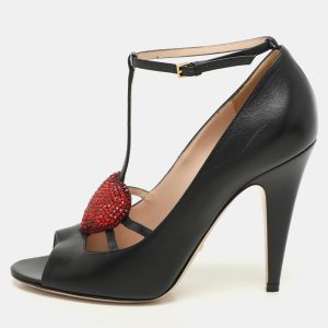 Gucci Black Leather Molina Embellished T-Strap Pumps Size 38.5, Pumps - Luxury Closet catalog