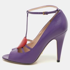 Gucci Purple Leather Molina Heart T Strap Pumps Size 38.5, Sandals - Luxury Closet catalog