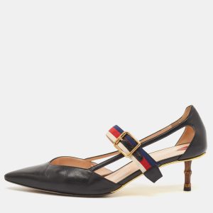 Gucci Black Leather Sylvie Web Strap Bamboo Heel Unia Pumps Size 40, Pumps - Luxury Closet catalog