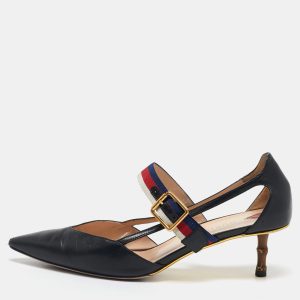 Gucci Black Leather Sylvie Web Strap Bamboo Heel Pumps Size 38.5, Pumps - Luxury Closet catalog