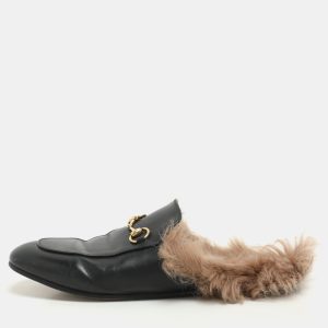 Gucci Black Leather Fur Lined Prince Town Mules Size 39, Sandals - Luxury Closet catalog