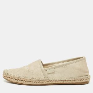Gucci Cream/Grey Canvas and Leather Espadrille Flats Size 37.5, Flats - Luxury Closet catalog