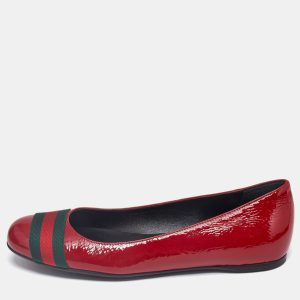Gucci Dark Red Patent Leather Web Ballet Flats Size 37, Flats - Luxury Closet catalog