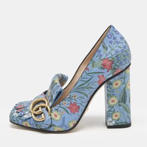 Gucci Blue Floral Print Leather GG Marmont Fringe Pumps Size 36, Pumps - Luxury Closet catalog