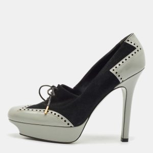 Gucci Black/Grey Suede and Leather Oxford Lace Platform Pumps Size 39, Pumps - Luxury Closet catalog