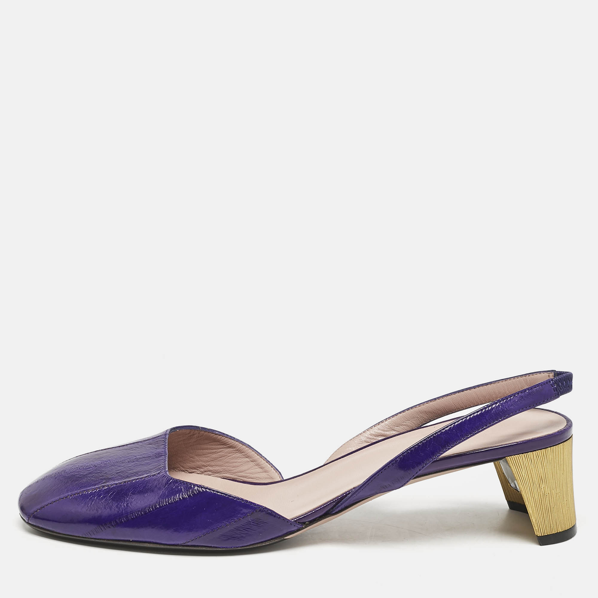 Gucci Purple Eel Leather Block Heel Slingback Pumps Size 40, Pumps - Luxury Closet catalog