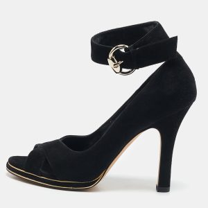 Gucci Black Suede Peep Toe Ankle Strap Pumps Size 36, Pumps - Luxury Closet catalog