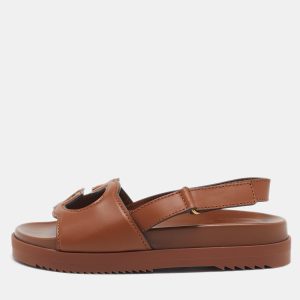 Gucci Brown Leather Interlocking G Flat Sandals Size 39.5, Sandals - Luxury Closet catalog