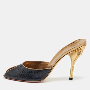 Gucci Black/Gold Snakeskin and Leather Slide Sandals Size 40, Sandals - Luxury Closet catalog