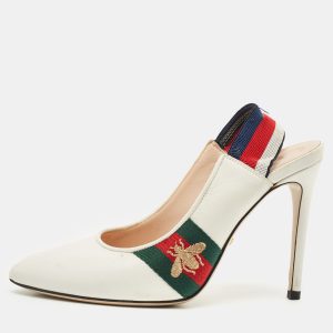 Gucci White Leather Bee Web Detail Sylvie Slingback Pumps Size 36.5, Pumps - Luxury Closet catalog