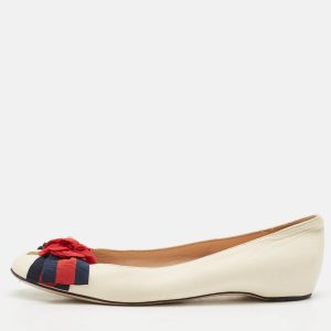 Gucci Cream Leather Web Bow Rose Detail Ballet Flats Size 37, Flats - Luxury Closet catalog