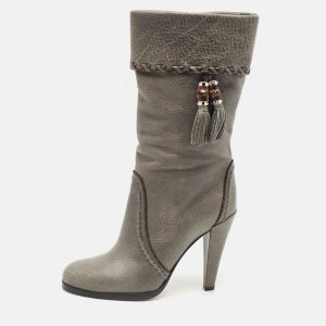 Gucci Grey Leather Bamboo Tassel Knee Boots Size 36.5, Boots - Luxury Closet catalog