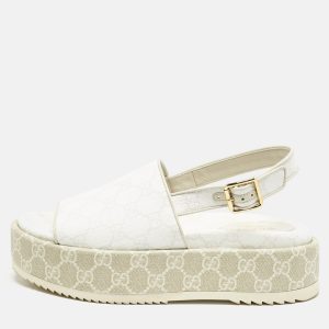 Gucci White/Beige GG Supreme Canvas Platform Sandals Size 38.5, Sandals - Luxury Closet catalog