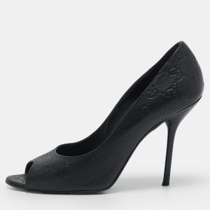Gucci Black Guccissima Leather Peep Toe Pumps Size 38.5, Pumps - Luxury Closet catalog
