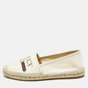 Gucci Canvas Canvas And Leather Trim Logo Print Espadrilles Size 39, Flats - Luxury Closet catalog