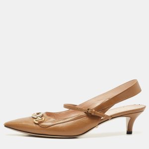 Gucci Brown Leather Interlocking G Horsebit Zumi Slingback Pumps Size 39, Pumps - Luxury Closet catalog