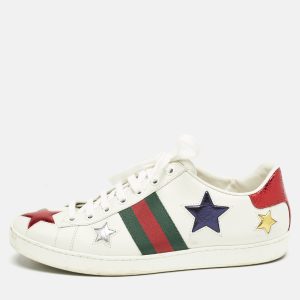 Gucci White Leather Ace Web Star Detail Lace Up Sneakers Size 38.5, Athletic Shoes & Sneakers - Luxury Closet catalog