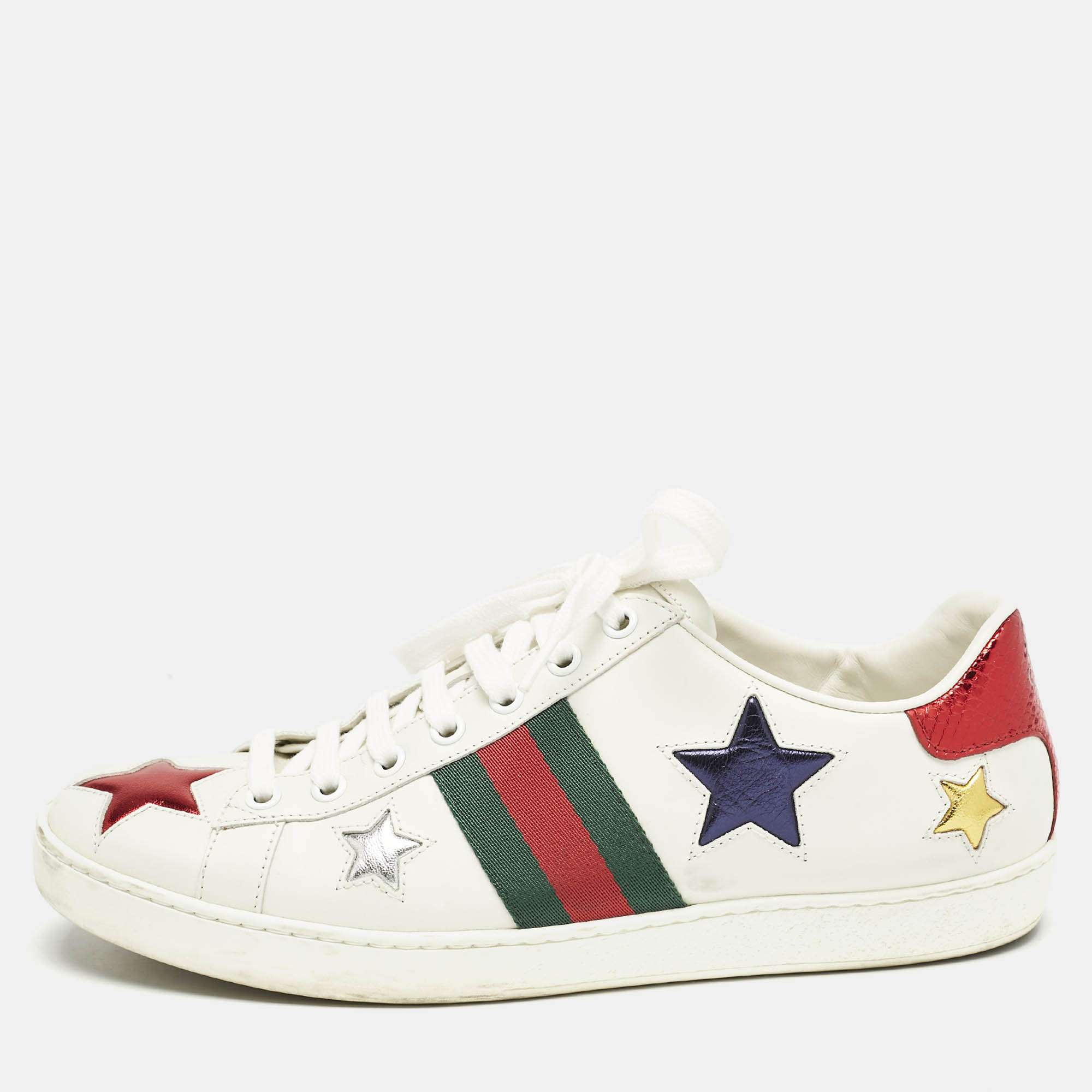 Gucci White Leather Ace Web Star Detail Lace Up Sneakers Size 38.5, Athletic Shoes & Sneakers - Luxury Closet catalog