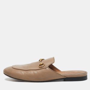 Gucci Beige Leather Horsebit Princetown Flat Mules Size 38, Sandals - Luxury Closet catalog