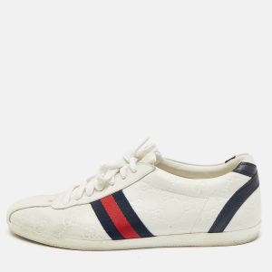 Gucci White Guccissima Leather Web Detail Lace Up Low Top Sneakers Size 40, Athletic Shoes & Sneakers - Luxury Closet catalog