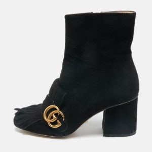 Gucci Black Suede GG Marmont Fringe Block Heel Ankle Length Boots Size 36, Boots - Luxury Closet catalog
