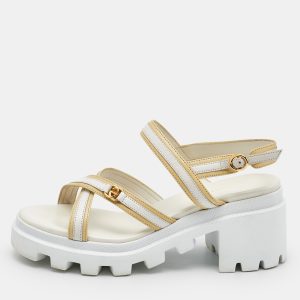 Gucci White/Cream Leather Ankle Strap Block Heel Platform Sandals Size 37, Sandals - Luxury Closet catalog
