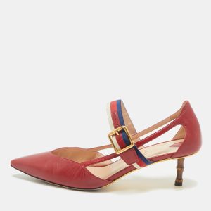 Gucci Red Leather Sylvie Web Strap Bamboo Heel Unia Pumps Size 38, Pumps - Luxury Closet catalog