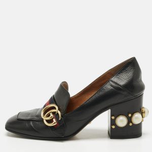 Gucci Black Leather and Canvas Web Loafer Pumps Size 37, Pumps - Luxury Closet catalog