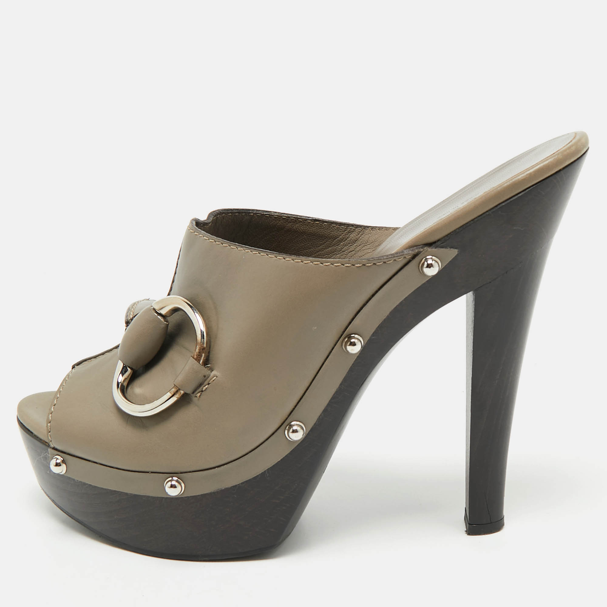 Gucci Grey Leather Icon Bit Platform Clogs Size 40.5, Sandals - Luxury Closet catalog