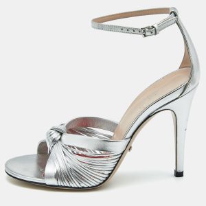 Gucci Silver Leather Allie Knot Ankle Strap Sandals Size 36, Sandals - Luxury Closet catalog