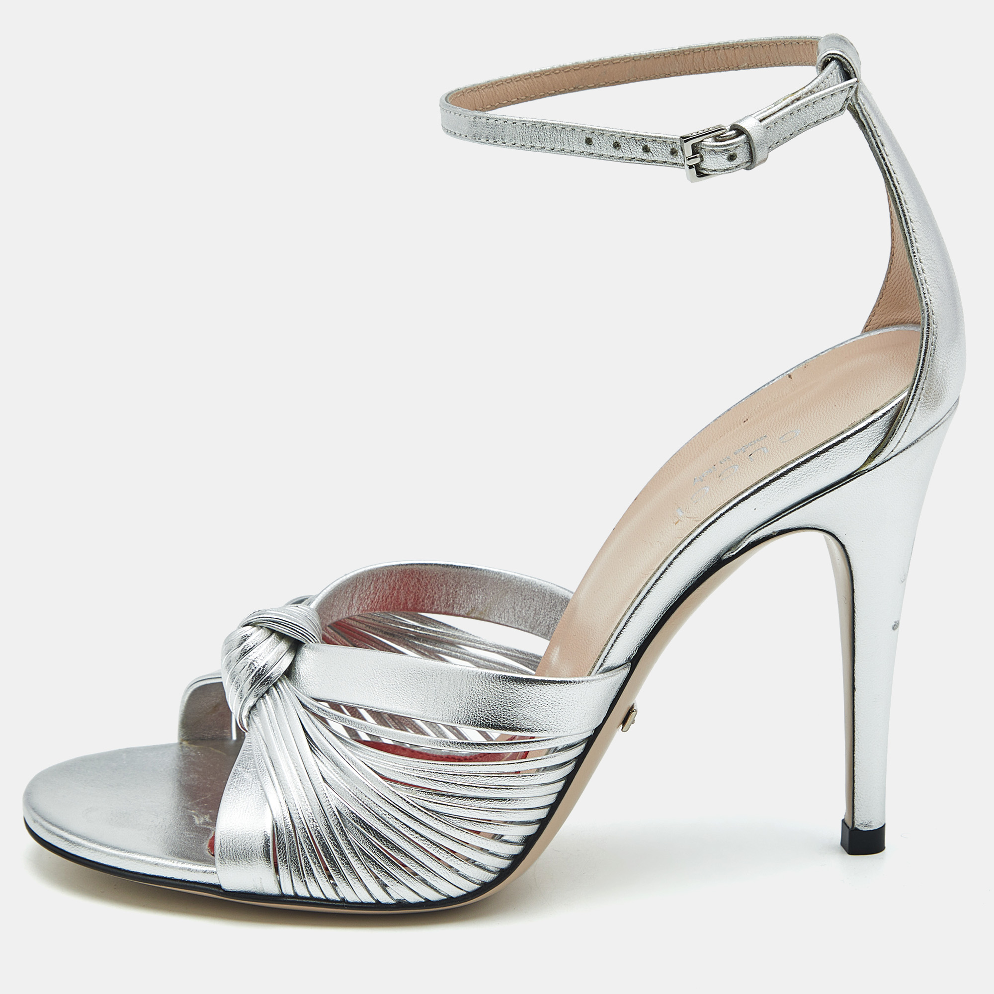 Gucci Silver Leather Allie Knot Ankle Strap Sandals Size 36, Sandals - Luxury Closet catalog