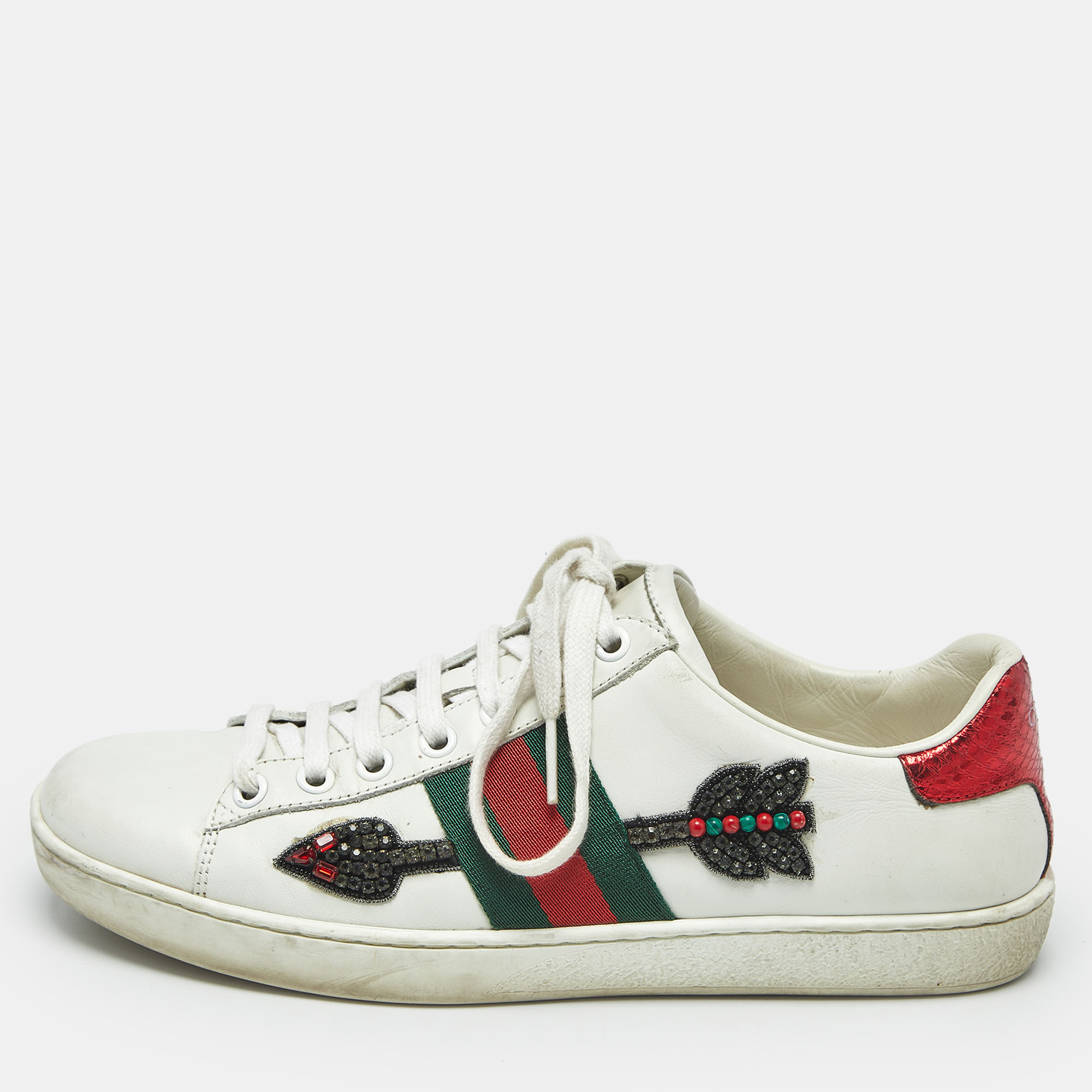 Gucci White Leather Arrow Embellished Web Ace Low Top Sneakers Size 37, Athletic Shoes & Sneakers - Luxury Closet catalog