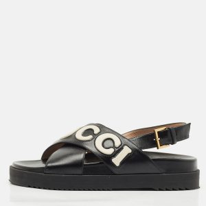 Gucci Black/White Leather Slingback Flat Sandals Size 38.5, Sandals - Luxury Closet catalog
