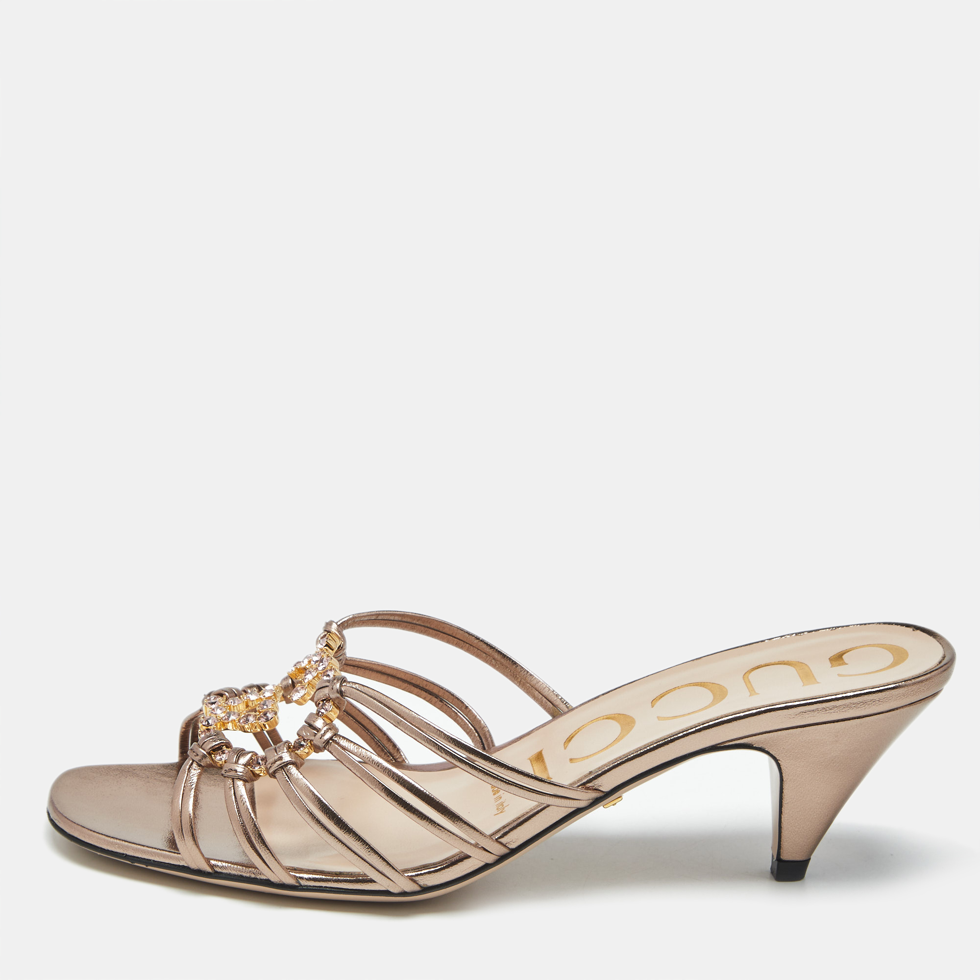 Gucci Rose Gold Leather Interlocking G Slide Sandals Size 36.5, Sandals - Luxury Closet catalog