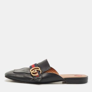 Gucci Black Leather Peyton GG Web Mules Size 38, Sandals - Luxury Closet catalog