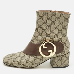 Gucci Beige/Brown GG Supreme Canvas and Leather Blondie Ankle Boots Size 38, Boots - Luxury Closet catalog